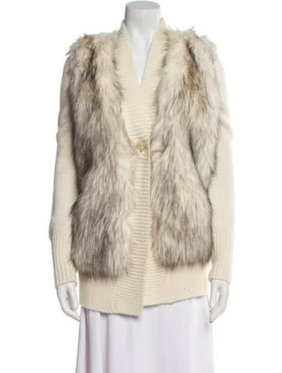 Pre-owned Rebecca Taylor Faux Fur Sweater In Neutral