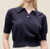 Rebecca Taylor Fern Short Sleeve Knit Sweater In Navy In Blue