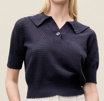 REBECCA TAYLOR FERN SHORT SLEEVE KNIT SWEATER IN NAVY