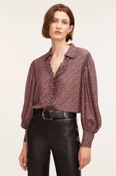 Rebecca Taylor Fleur Silk Blouse In Fleur Navy Combo