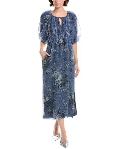 Rebecca Taylor Floral Midi Dress In Blue