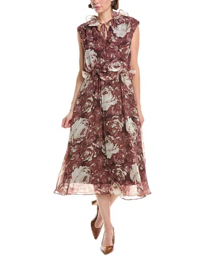 Rebecca Taylor Floral Midi Dress In Burgundy