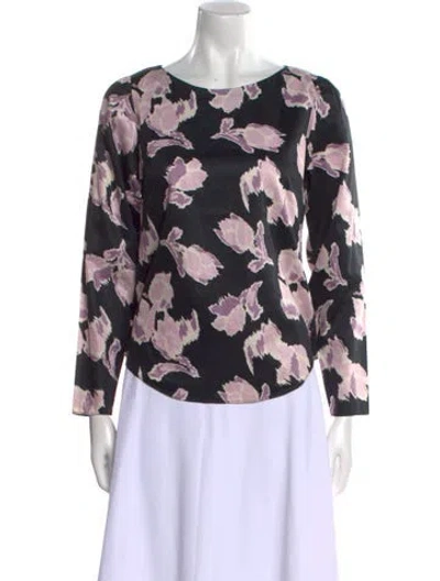 Pre-owned Rebecca Taylor Floral Print Bateau Neckline Blouse In Black