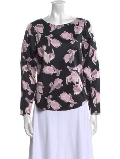 Pre-owned Rebecca Taylor Floral Print Bateau Neckline Blouse In Purple