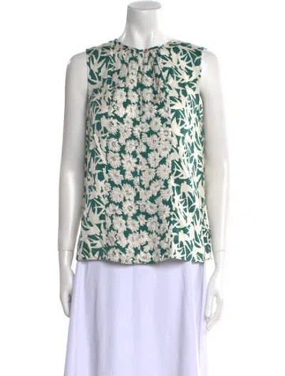 Pre-owned Rebecca Taylor Floral Print Crew Neck Blouse In Green