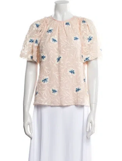 Pre-owned Rebecca Taylor Floral Print Crew Neck Blouse W/ Tags In Neutral
