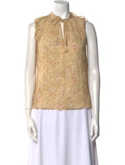 Pre-owned Rebecca Taylor Floral Print Crew Neck Blouse In Yellow