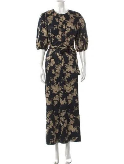 Pre-owned Rebecca Taylor Floral Print Crew Neck Jumpsuit In Black