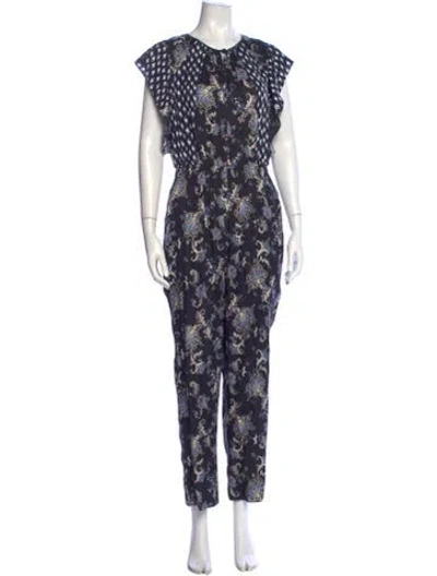 Pre-owned Rebecca Taylor Floral Print Crew Neck Jumpsuit In Blue