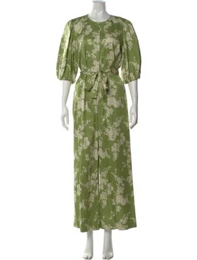 Pre-owned Rebecca Taylor Floral Print Crew Neck Jumpsuit In Green