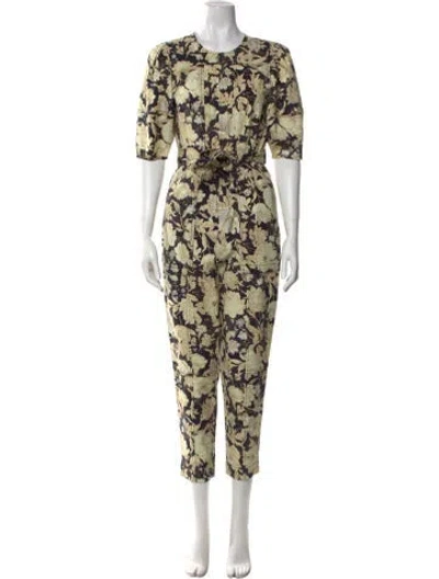 Pre-owned Rebecca Taylor Floral Print Crew Neck Jumpsuit In Neutral