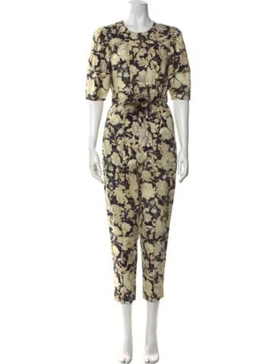 Pre-owned Rebecca Taylor Floral Print Crew Neck Jumpsuit In Neutral