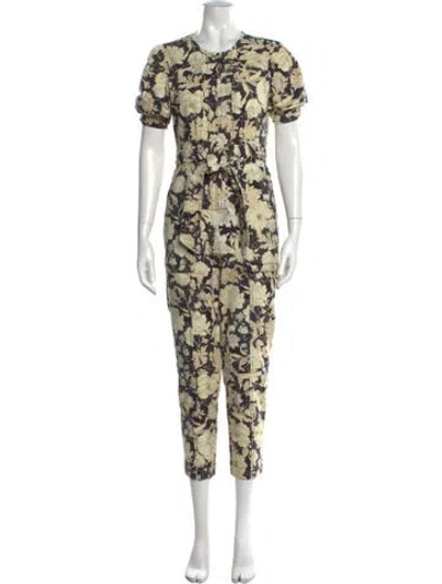 Pre-owned Rebecca Taylor Floral Print Crew Neck Jumpsuit In Yellow