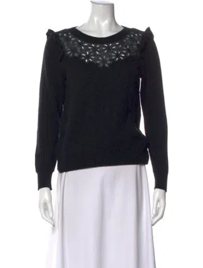Pre-owned Rebecca Taylor Floral Print Crew Neck Sweater In Black