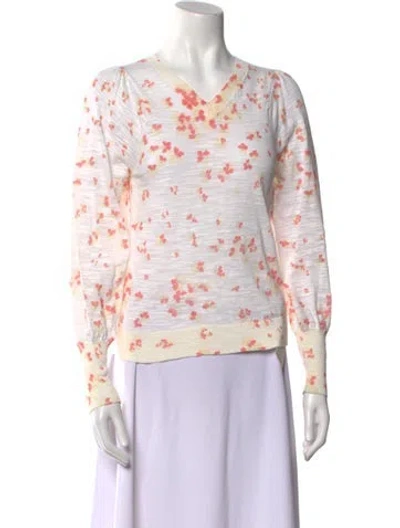 Pre-owned Rebecca Taylor Floral Print Crew Neck Sweater In Neutral