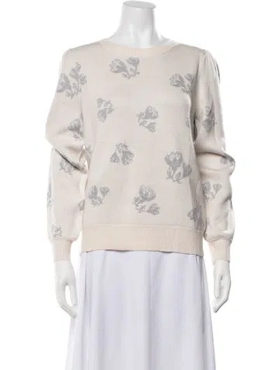Pre-owned Rebecca Taylor Floral Print Crew Neck Sweater In White