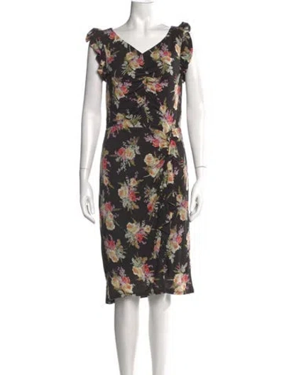 Pre-owned Rebecca Taylor Floral Print Knee-length Dress In Black