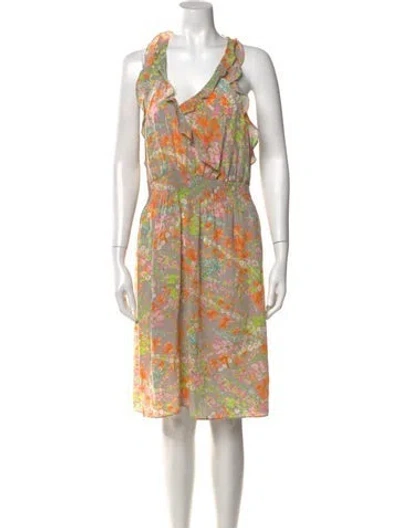 Pre-owned Rebecca Taylor Floral Print Knee-length Dress In Gray