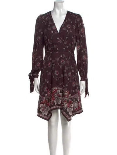 Pre-owned Rebecca Taylor Floral Print Knee-length Dress W/ Tags In Burgundy