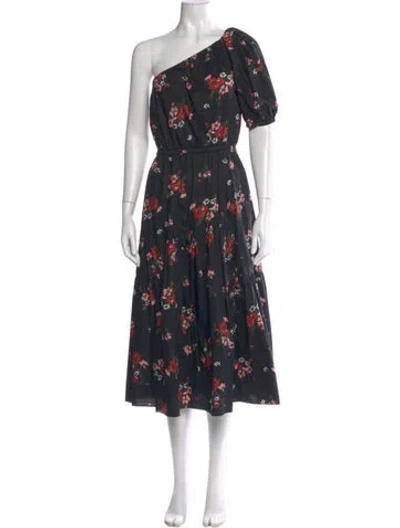 Pre-owned Rebecca Taylor Floral Print Long Dress In Black
