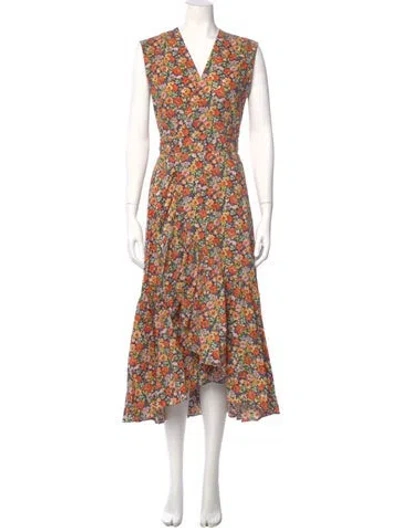 Pre-owned Rebecca Taylor Floral Print Midi Length Dress In Black