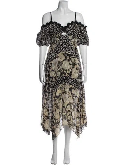 Pre-owned Rebecca Taylor Floral Print Midi Length Dress In Black