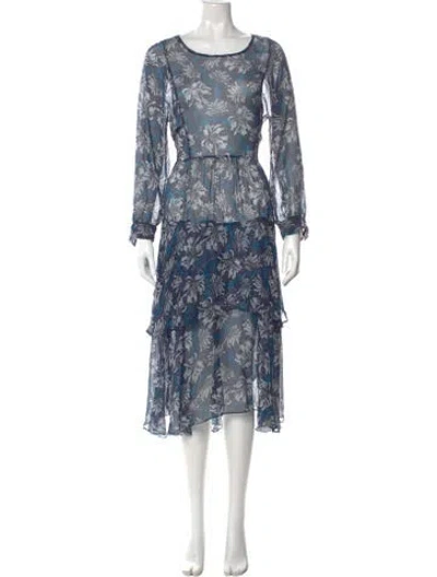 Pre-owned Rebecca Taylor Floral Print Midi Length Dress In Blue