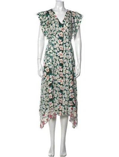 Pre-owned Rebecca Taylor Floral Print Midi Length Dress In Green