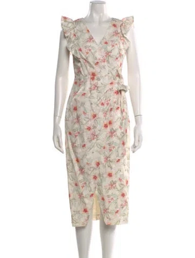 Pre-owned Rebecca Taylor Floral Print Midi Length Dress In Neutral