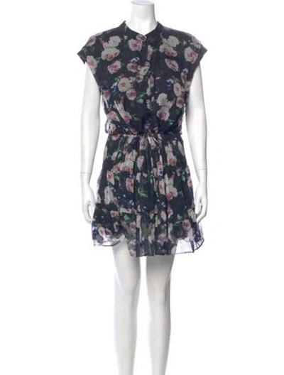 Pre-owned Rebecca Taylor Floral Print Mini Dress In Black