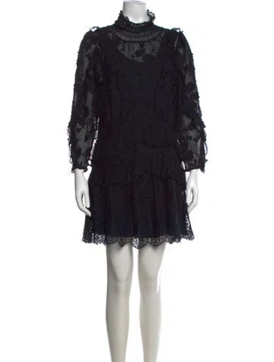 Pre-owned Rebecca Taylor Floral Print Mini Dress In Black