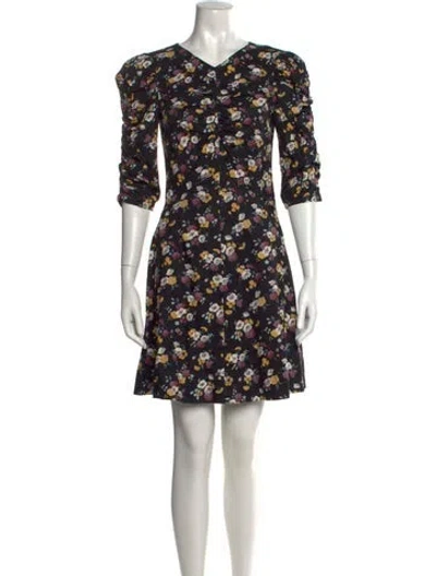 Pre-owned Rebecca Taylor Floral Print Mini Dress In Black