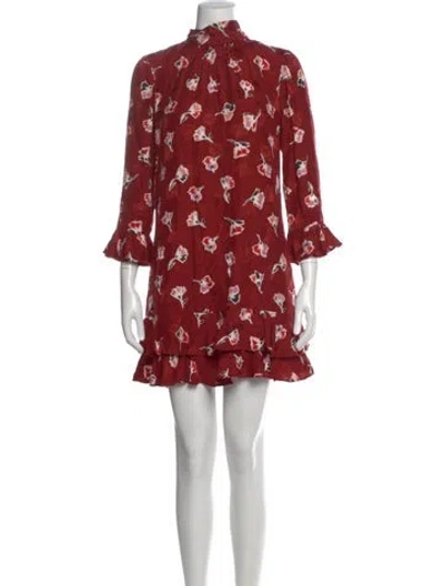 Pre-owned Rebecca Taylor Floral Print Mini Dress In Burgundy
