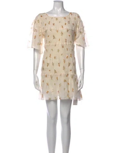 Pre-owned Rebecca Taylor Floral Print Mini Dress In Neutral