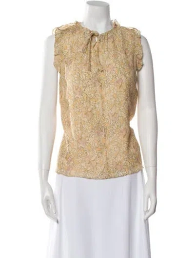 Pre-owned Rebecca Taylor Floral Print Mock Neck Blouse