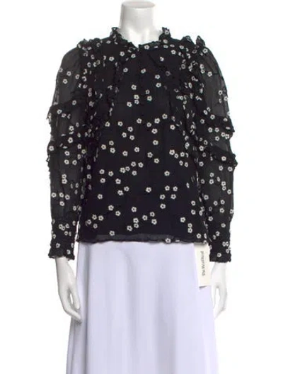 Pre-owned Rebecca Taylor Floral Print Mock Neck Blouse In Black