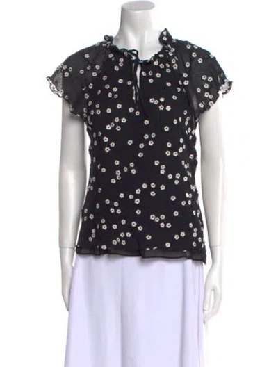 Pre-owned Rebecca Taylor Floral Print Mock Neck Blouse W/ Tags In Black