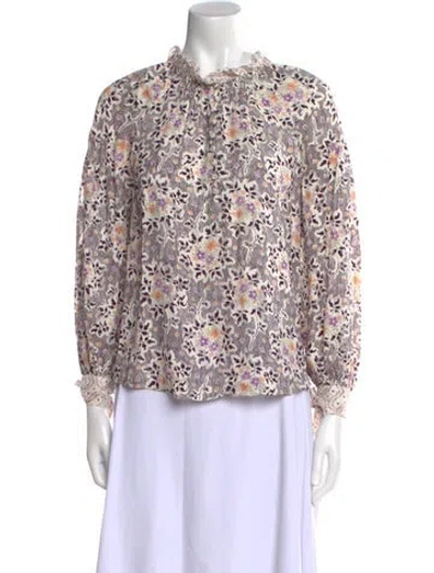 Pre-owned Rebecca Taylor Floral Print Mock Neck Blouse W/ Tags In Purple
