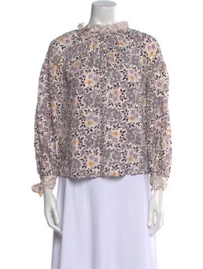 Pre-owned Rebecca Taylor Floral Print Mock Neck Blouse W/ Tags In Purple