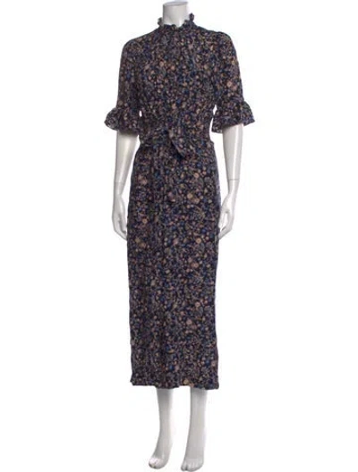 Pre-owned Rebecca Taylor Floral Print Mock Neck Jumpsuit In Blue