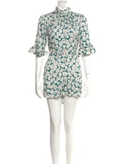 Pre-owned Rebecca Taylor Floral Print Mock Neck Romper In Green