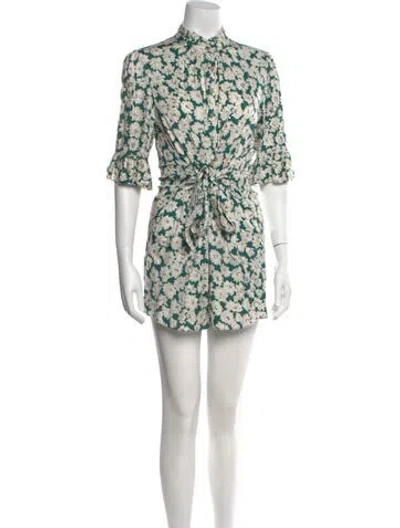 Pre-owned Rebecca Taylor Floral Print Mock Neck Romper W/ Tags In Green