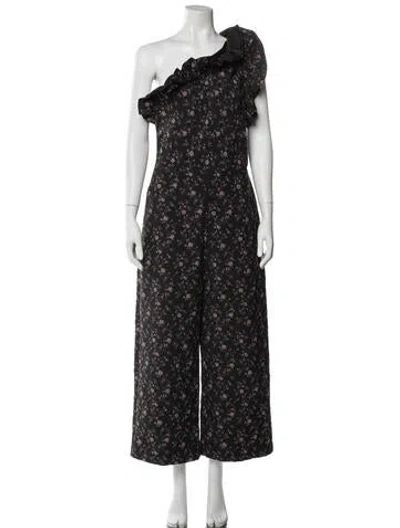 Pre-owned Rebecca Taylor Floral Print One-shoulder Jumpsuit In Black