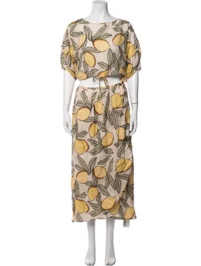 Pre-owned Rebecca Taylor Floral Print Pleated Accents Skirt Set In Neutrals