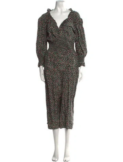 Pre-owned Rebecca Taylor Floral Print Plunge Neckline Jumpsuit In Green