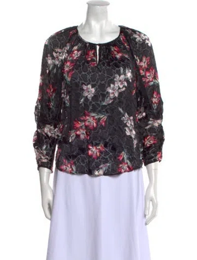 Pre-owned Rebecca Taylor Floral Print Scoop Neck Blouse In Black