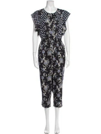 Pre-owned Rebecca Taylor Floral Print Scoop Neck Jumpsuit In Blue