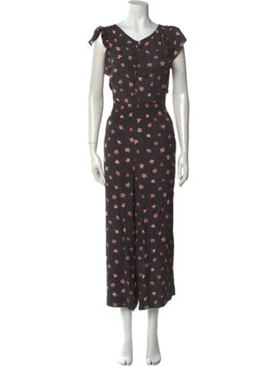 Pre-owned Rebecca Taylor Floral Print Scoop Neck Jumpsuit W/ Tags In Black