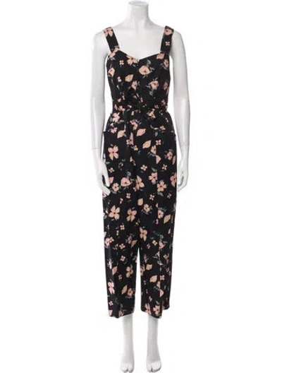 Pre-owned Rebecca Taylor Floral Print Square Neckline Jumpsuit In Black