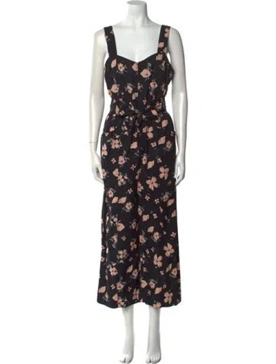Pre-owned Rebecca Taylor Floral Print Square Neckline Jumpsuit In Black
